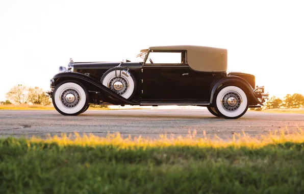 Road, field, car, road, old, classic, american, 1931