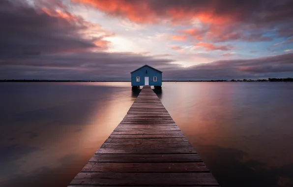 Landscape, the city, lake, Marina, morning, The Indian ocean, Western Australia, boathouse