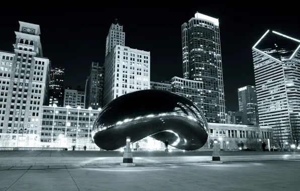 Chicago, Chicago, Building, Black and White, Millennium Park