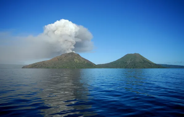 Picture smoke, island, the volcano, the eruption