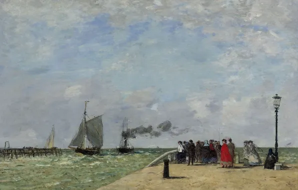 Picture sea, people, ship, picture, sail, Eugene Boudin, Eugene Boudin, Pier in Le Havre