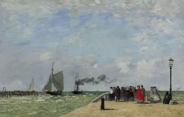 Sea, people, ship, picture, sail, Eugene Boudin, Eugene Boudin, Pier in Le Havre