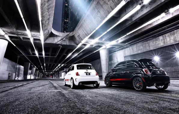 Picture night, the city, tuning, overpass, Fiat, fiat 500