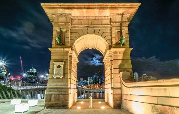 Night, lights, The city, arch