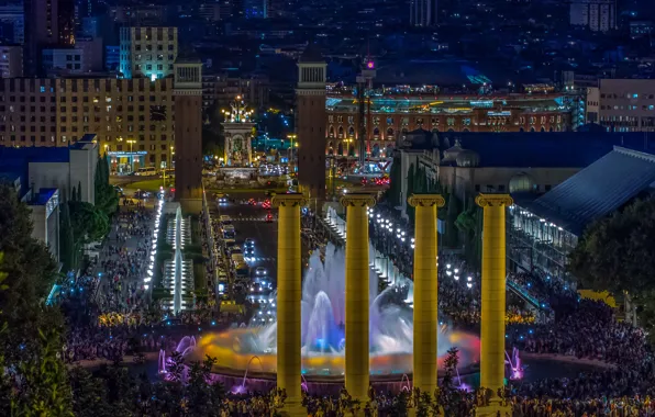 Picture Spain, Barcelona, Montjuïc, Montjuic, of the building.fountains