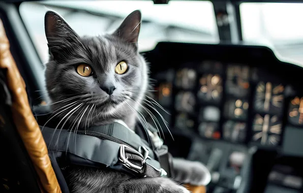 Cat, pilot, the plane, pilot, Boeing, the cockpit