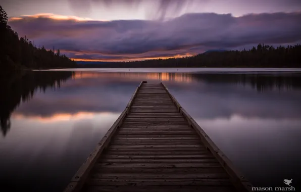 Clouds, lake, morning, Oregon, pierce, USA, Lodge et Suttle lake