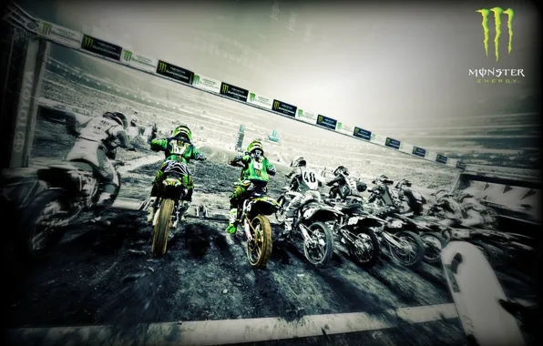 Race, bike, motocross, start, monster, the competition, riders