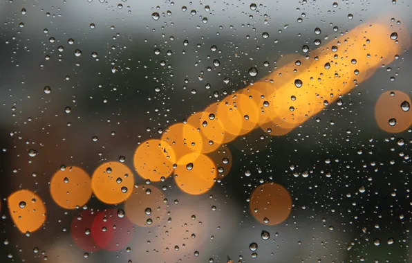 Picture glass, drops, macro, lights, rain
