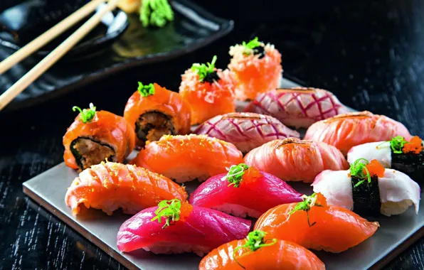 Fish, sushi, rolls