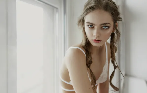 Look, girl, face, model, portrait, makeup, window, braids