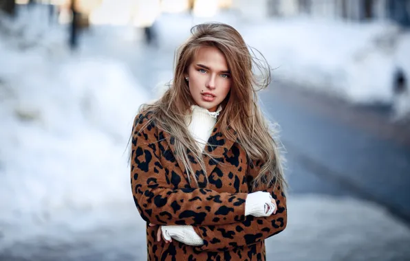 Picture look, snow, Girl, coat, Sergey Sorokin, Luba Ivanova
