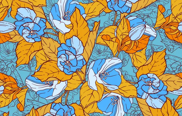 Flowers, yellow, blue, Vintage, Template, Floral