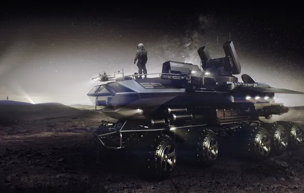Night, The suit, People, Truck, Fantasy, Art, Surface, Fiction