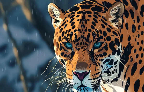 Picture Look, Mustache, Jaguar, Face, Predator, Art, Digital art, Big cat