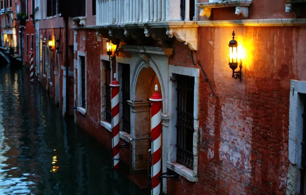 The evening, Channel, Lights, Italy, Venice, Building, Italy, Venice