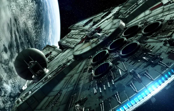 Picture space, stars, fiction, planet, spaceship