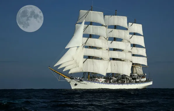 Sea, the sky, the moon, sailboat, Hope