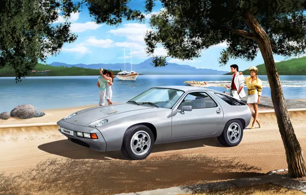 Girl, Tree, Porsche, Germany, Male, sports car, Porsche 928
