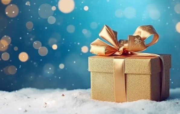 Winter, snow, snowflakes, box, gift, Christmas, New year, bow