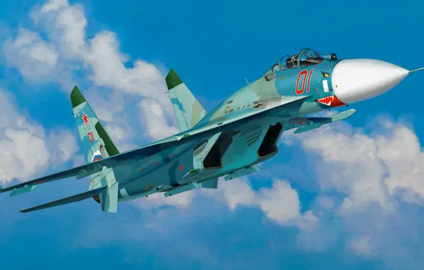 Picture war, art, airplane, painting, aviation, Sukhoi Su-27