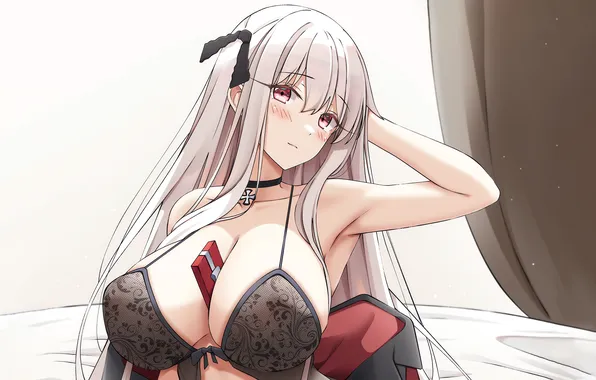 Girl, sexy, lingerie, bra, cleavage, long hair, boobs, anime