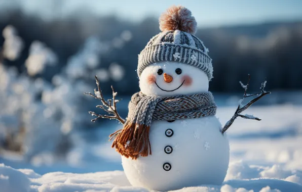 Picture winter, snow, New Year, Christmas, snowman, happy, Christmas, winter