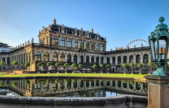 Picture trees, pond, Park, Germany, Dresden, lantern, Germany, Palace