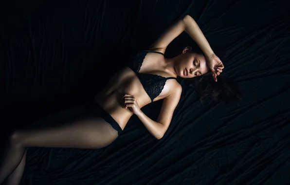 Chest, girl, canvas, pose, body, brunette, lies, tights