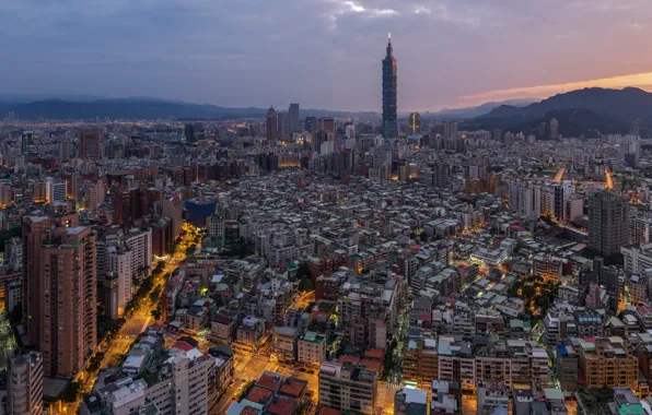 Tower, home, the evening, panorama, Taiwan, Taipei