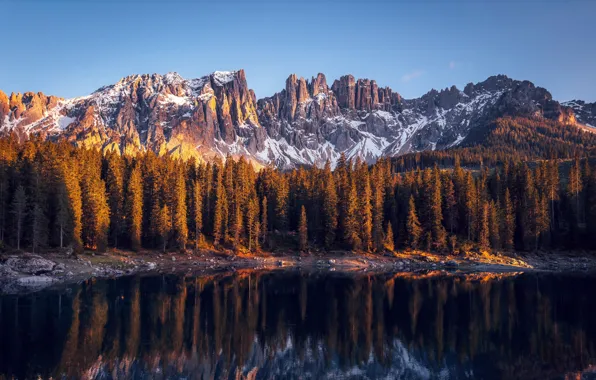 Picture forest, Italy, Italy, Forest, South Tyrol, South Tyrol, Lake Carezza, Carezza Lake