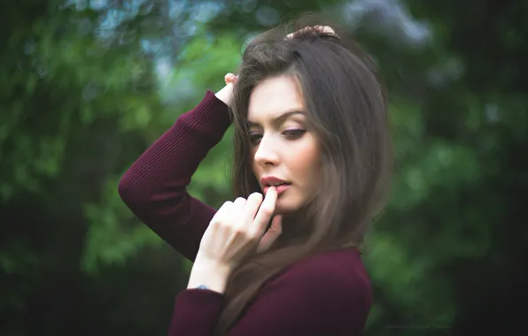 Background, model, portrait, hands, makeup, hairstyle, brown hair, beauty