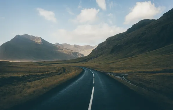 Road, the sky, mountains, Iceland