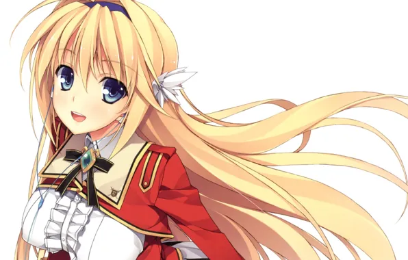 Picture white background, blue eyes, long hair, Elicia Harvence, art Yuuki Hagare