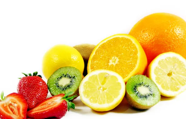 Lemon, orange, kiwi, strawberry, Fruit