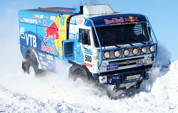 Winter, Blue, Snow, Truck, Red Bull, 500, Kamaz, Rally