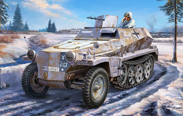 Winter, Snow, APC, easy, MG-34, SdKfz 250, SdKfz 250/1 Ausf A