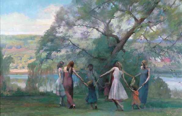 Picture children, girls, tree, nature, River, Hudson, dance, HongNian Zhang