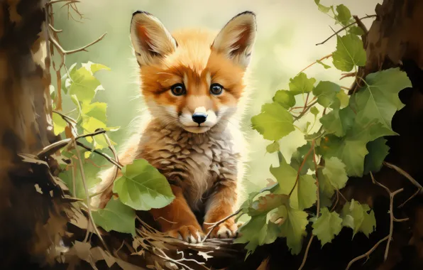 Nature, watercolor, Fox, digital painting, Fox, digital art, imitation of watercolor, imitation painting
