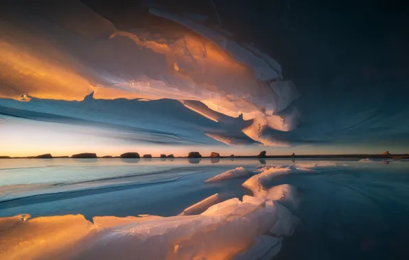 Winter, reflection, ice, pond