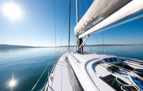 Sea, the sky, the sun, yacht, calm, folded sail, Yacht 46-XLVI, Salona yacht