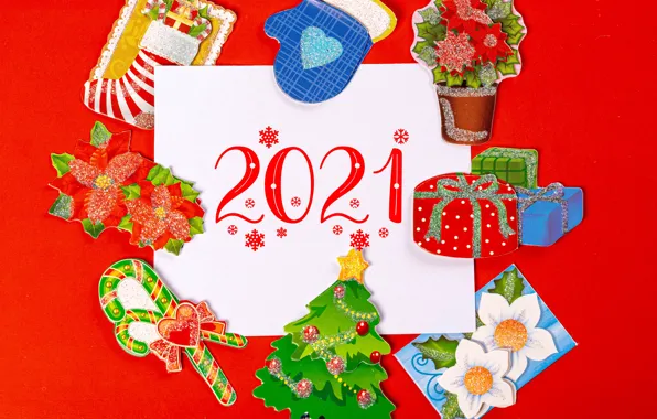 Picture gifts, New year, lollipops, tree, mittens, box, 2021
