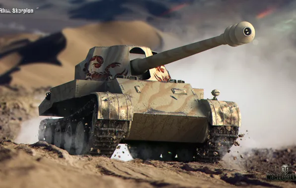 Picture road, sand, the dunes, camouflage, Scorpio, bokeh, World of Tanks, PT-ACS