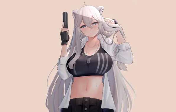 Girl, gun, pistol, sexy, pussy, boobs, nothing, anime