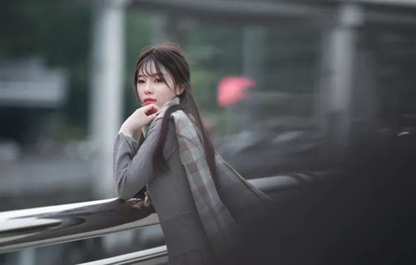 Beautiful, Asian, Model, Woman, Pretty, Japanese, Scarf, Outdoor