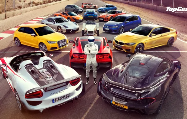 Picture Top Gear, Wallpaper, Stig, Supercars, Volkswagen Golf, Porsche 918, BMW M4, McLaren P1
