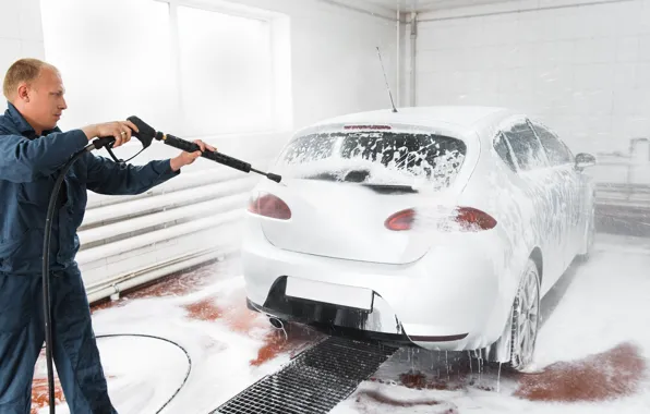 Dirt, foam, cleaning, Car wash, employee, pressure water