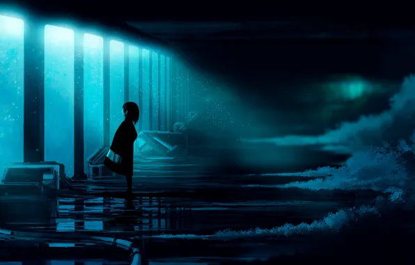 Glass, light, corridor, girl, postapokalipsis