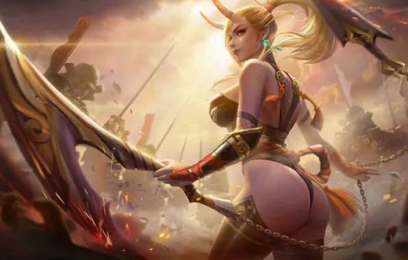 Girl, Ass, Blonde, Girl, Fantasy, Warriors, Horns, Erotic