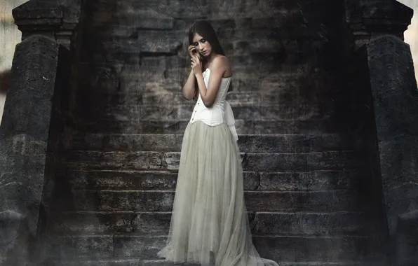 Girl, background, stage